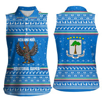 Equatorial Guinea Christmas Women Sleeveless Polo Shirt with Nzalang Noel Eagle Flag Snowflakes and Blue Holiday - Wonder Print Shop