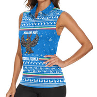 Equatorial Guinea Christmas Women Sleeveless Polo Shirt with Nzalang Noel Eagle Flag Snowflakes and Blue Holiday - Wonder Print Shop