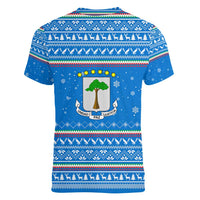 Equatorial Guinea Christmas Women V-Neck T-Shirt with Nzalang Noel Eagle Flag Snowflakes and Blue Holiday - Wonder Print Shop