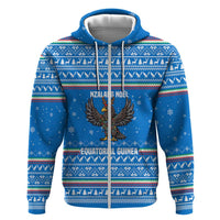 Equatorial Guinea Christmas Zip Hoodie with Nzalang Noel Eagle Flag Snowflakes and Blue Holiday - Wonder Print Shop