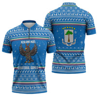 Equatorial Guinea Christmas Zipper Polo Shirt with Nzalang Noel Eagle Flag Snowflakes and Blue Holiday - Wonder Print Shop