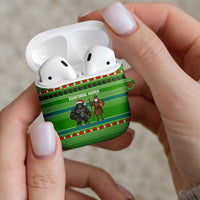 Equatorial Guinea Christmas AirPods Case with Santa Gorilla Gift Basket and Green Holiday Pattern Design - Wonder Print Shop