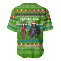 Equatorial Guinea Christmas Baseball Jersey with Santa Gorilla Gift Basket and Green Holiday Pattern Design - Wonder Print Shop