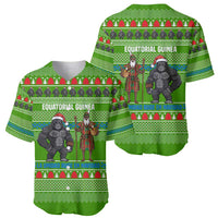 Equatorial Guinea Christmas Baseball Jersey with Santa Gorilla Gift Basket and Green Holiday Pattern Design - Wonder Print Shop