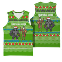 Equatorial Guinea Christmas Basketball Jersey with Santa Gorilla Gift Basket and Green Holiday Pattern Design - Wonder Print Shop