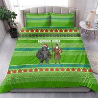 Equatorial Guinea Christmas Bedding Set with Santa Gorilla Gift Basket and Green Holiday Pattern Design - Wonder Print Shop