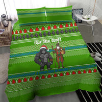 Equatorial Guinea Christmas Bedding Set with Santa Gorilla Gift Basket and Green Holiday Pattern Design - Wonder Print Shop