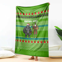 Equatorial Guinea Christmas Blanket with Santa Gorilla Gift Basket and Green Holiday Pattern Design - Wonder Print Shop