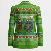 Equatorial Guinea Christmas Blazer with Santa Gorilla Gift Basket and Green Holiday Pattern Design - Wonder Print Shop