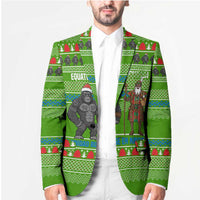Equatorial Guinea Christmas Blazer with Santa Gorilla Gift Basket and Green Holiday Pattern Design - Wonder Print Shop