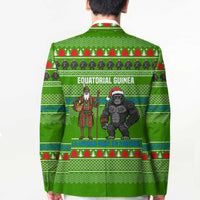 Equatorial Guinea Christmas Blazer with Santa Gorilla Gift Basket and Green Holiday Pattern Design - Wonder Print Shop