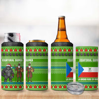 Equatorial Guinea Christmas 4 in 1 Can Cooler Tumbler with Santa Gorilla Gift Basket and Green Holiday Pattern Design - Wonder Print Shop