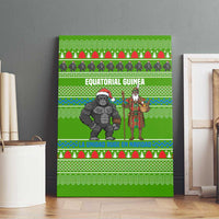Equatorial Guinea Christmas Canvas Wall Art with Santa Gorilla Gift Basket and Green Holiday Pattern Design - Wonder Print Shop