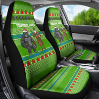 Equatorial Guinea Christmas Car Seat Cover with Santa Gorilla Gift Basket and Green Holiday Pattern Design - Wonder Print Shop
