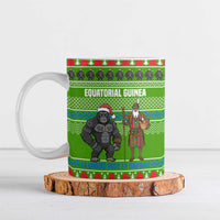 Equatorial Guinea Christmas Ceramic Mug with Santa Gorilla Gift Basket and Green Holiday Pattern Design - Wonder Print Shop