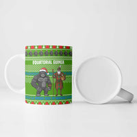 Equatorial Guinea Christmas Ceramic Mug with Santa Gorilla Gift Basket and Green Holiday Pattern Design - Wonder Print Shop