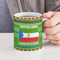 Equatorial Guinea Christmas Ceramic Mug with Santa Gorilla Gift Basket and Green Holiday Pattern Design - Wonder Print Shop