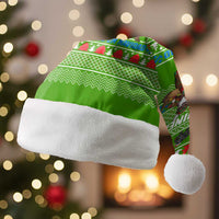 Equatorial Guinea Christmas Santa Hat with Santa Gorilla Gift Basket and Green Holiday Pattern Design - Wonder Print Shop