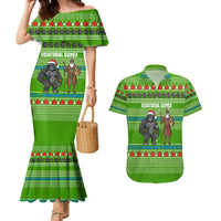 Equatorial Guinea Christmas Couples Matching Mermaid Dress and Hawaiian Shirt with Santa Gorilla Gift Basket and Green Holiday Pattern Design - Wonder Print Shop