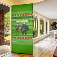 Equatorial Guinea Christmas Door Cover with Santa Gorilla Gift Basket and Green Holiday Pattern Design - Wonder Print Shop