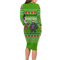 Equatorial Guinea Christmas Family Matching Long Sleeve Bodycon Dress and Hawaiian Shirt with Santa Gorilla Gift Basket and Green Holiday Pattern Design - Wonder Print Shop