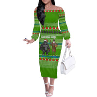 Equatorial Guinea Christmas Family Matching Off The Shoulder Long Sleeve Dress and Hawaiian Shirt with Santa Gorilla Gift Basket and Green Holiday Pattern Design - Wonder Print Shop