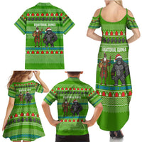 Equatorial Guinea Christmas Family Matching Summer Maxi Dress and Hawaiian Shirt with Santa Gorilla Gift Basket and Green Holiday Pattern Design - Wonder Print Shop