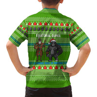 Equatorial Guinea Christmas Family Matching Tank Maxi Dress and Hawaiian Shirt with Santa Gorilla Gift Basket and Green Holiday Pattern Design - Wonder Print Shop