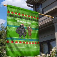 Equatorial Guinea Christmas Garden Flag with Santa Gorilla Gift Basket and Green Holiday Pattern Design - Wonder Print Shop