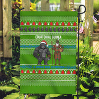 Equatorial Guinea Christmas Garden Flag with Santa Gorilla Gift Basket and Green Holiday Pattern Design - Wonder Print Shop