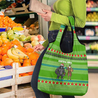 Equatorial Guinea Christmas Grocery Bag with Santa Gorilla Gift Basket and Green Holiday Pattern Design - Wonder Print Shop
