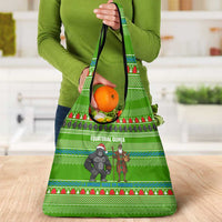 Equatorial Guinea Christmas Grocery Bag with Santa Gorilla Gift Basket and Green Holiday Pattern Design - Wonder Print Shop