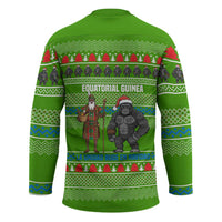 Equatorial Guinea Christmas Hockey Jersey with Santa Gorilla Gift Basket and Green Holiday Pattern Design - Wonder Print Shop