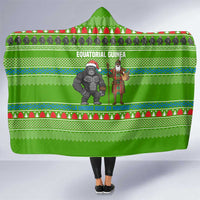 Equatorial Guinea Christmas Hooded Blanket with Santa Gorilla Gift Basket and Green Holiday Pattern Design - Wonder Print Shop