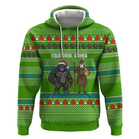 Equatorial Guinea Christmas Hoodie with Santa Gorilla Gift Basket and Green Holiday Pattern Design - Wonder Print Shop