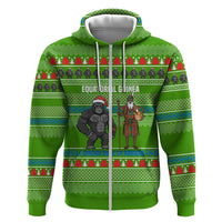 Equatorial Guinea Christmas Hoodie with Santa Gorilla Gift Basket and Green Holiday Pattern Design - Wonder Print Shop
