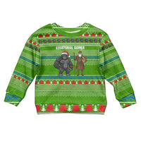 Equatorial Guinea Christmas Kid Ugly Christmas Sweater with Santa Gorilla Gift Basket and Green Holiday Pattern Design - Wonder Print Shop