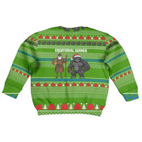 Equatorial Guinea Christmas Kid Ugly Christmas Sweater with Santa Gorilla Gift Basket and Green Holiday Pattern Design - Wonder Print Shop