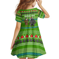 Equatorial Guinea Christmas Kid Short Sleeve Dress with Santa Gorilla Gift Basket and Green Holiday Pattern Design - Wonder Print Shop