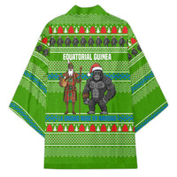 Equatorial Guinea Christmas Kimono with Santa Gorilla Gift Basket and Green Holiday Pattern Design - Wonder Print Shop