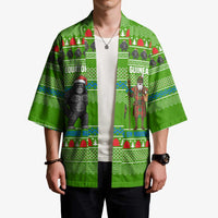 Equatorial Guinea Christmas Kimono with Santa Gorilla Gift Basket and Green Holiday Pattern Design - Wonder Print Shop