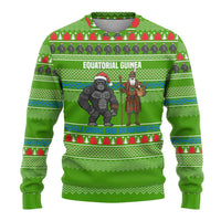 Equatorial Guinea Christmas Ugly Christmas Sweater with Santa Gorilla Gift Basket and Green Holiday Pattern Design - Wonder Print Shop