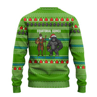 Equatorial Guinea Christmas Ugly Christmas Sweater with Santa Gorilla Gift Basket and Green Holiday Pattern Design - Wonder Print Shop