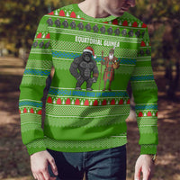 Equatorial Guinea Christmas Ugly Christmas Sweater with Santa Gorilla Gift Basket and Green Holiday Pattern Design - Wonder Print Shop