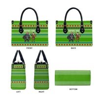 Equatorial Guinea Christmas Leather Bag with Santa Gorilla Gift Basket and Green Holiday Pattern Design - Wonder Print Shop
