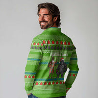 Equatorial Guinea Christmas Long Sleeve Polo Shirt with Santa Gorilla Gift Basket and Green Holiday Pattern Design - Wonder Print Shop