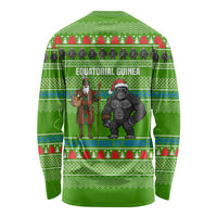 Equatorial Guinea Christmas Long Sleeve Shirt with Santa Gorilla Gift Basket and Green Holiday Pattern Design - Wonder Print Shop