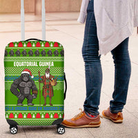 Equatorial Guinea Christmas Luggage Cover with Santa Gorilla Gift Basket and Green Holiday Pattern Design - Wonder Print Shop