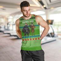 Equatorial Guinea Christmas Men Tank Top with Santa Gorilla Gift Basket and Green Holiday Pattern Design - Wonder Print Shop