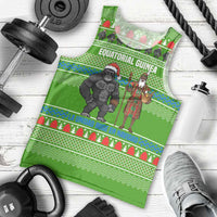 Equatorial Guinea Christmas Men Tank Top with Santa Gorilla Gift Basket and Green Holiday Pattern Design - Wonder Print Shop